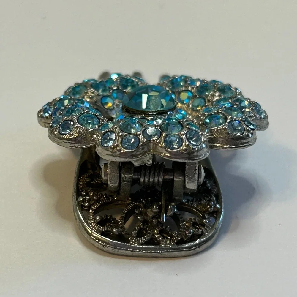 Blue Rhinestone Flower Claw‎ Clip